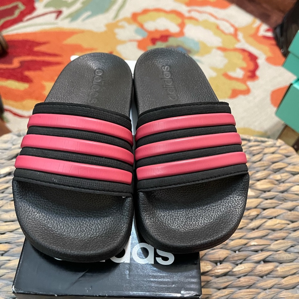 Pink/Black Classic Adidas Slides for Girls - Sz. 11